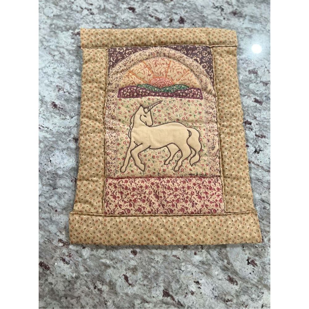 Vintage Quilted Unicorn Wall-Hanging Art 12x17 inches